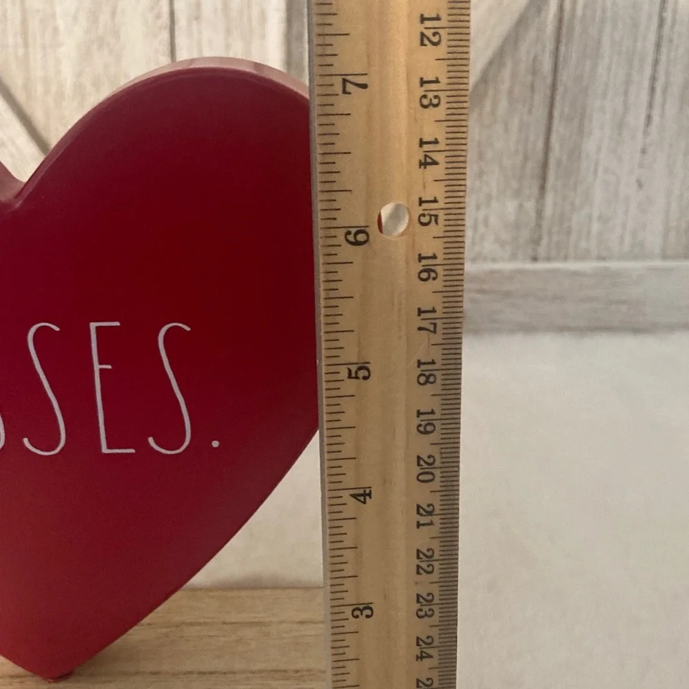Rae Dunn Red Heart Shaped Decor with 'Kisses' Text